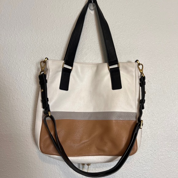 Fossil Preston Shopper Bag Color Block Expandable Leather Everyday Crossbody Bag - Picture 2 of 9